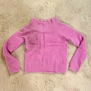 Forever 21 Fuzzy Off Shoulder Barbie Pink Cropped Sweater
